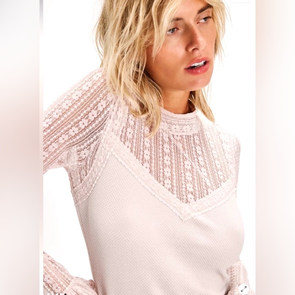 Free People Mina Lace Long Sleeve Top Medium